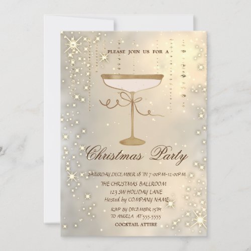  Gold Champagne Glass Sparkle Confetti Party  Invitation