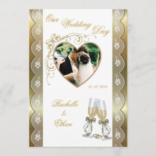 Gold Champagne Glass Wedding Photo Invitations