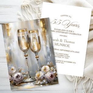 Gold Champagne Glasses 55th Wedding Anniversary Invitation