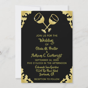 Gold Champagne Glasses Black and Gold Wedding Invi Invitation