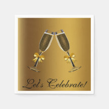 Gold Champagne Glasses Celebration Paper Napkins