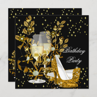 Gold Champagne Glitter High Heels Birthday Party Invitation