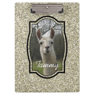 Gold Champagne Glitter Sparkle Llama Portrait Clipboard