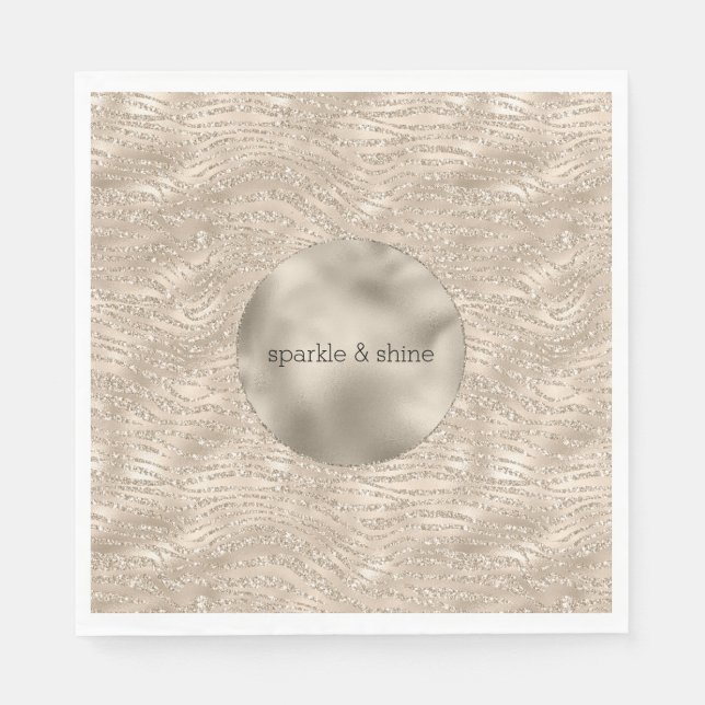 Gold Champagne Glitter Zebra Print glam Napkins (Front)