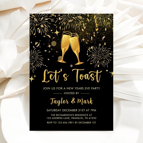 Gold Champagne Lets Toast New Years Party Invitation