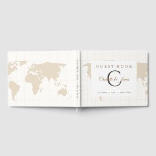 Gold Champagne Map Destination Wedding Favor Guest Book