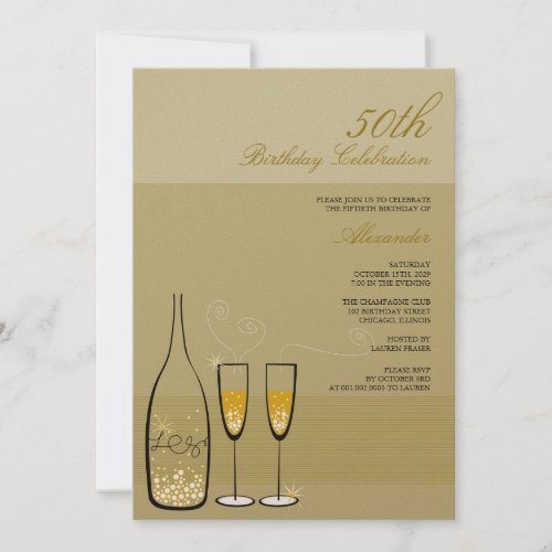 Gold Champagne Milestone Birthday Party Invitation