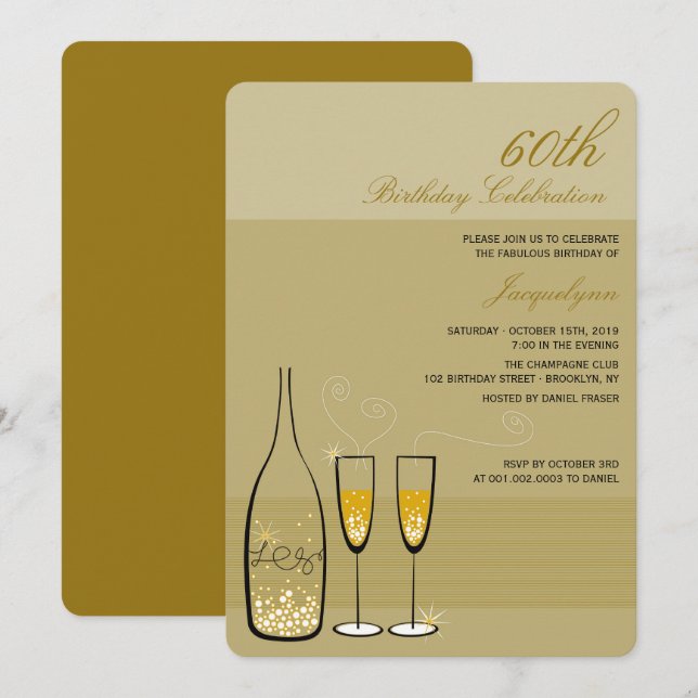 Gold Champagne Milestone Chic Birthday Party Invitation (Front/Back)