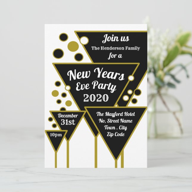 Gold Champagne, New Year's Eve Party Invitation (Standing Front)