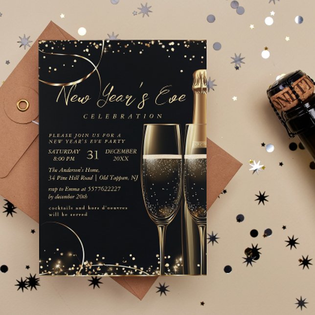 Gold Champagne New Year's Eve Party Invitation (Creator Uploaded)