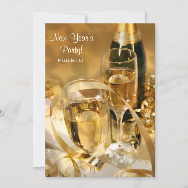 Gold Champagne New Years Party Invite (Front)