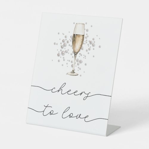 Gold Champagne Pearls and Prosecco Cheers To Love Pedestal Sign