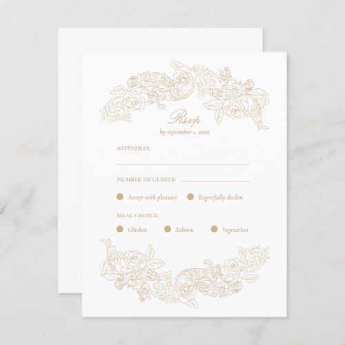 Gold Champagne Rococo Meal Choice RSVP Card