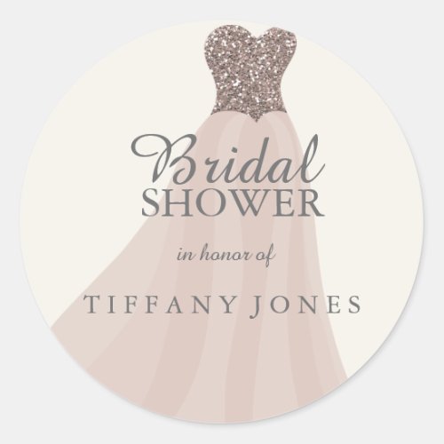 Gold Champagne Shimmer Glitter Dress Bridal Shower Classic Round Sticker