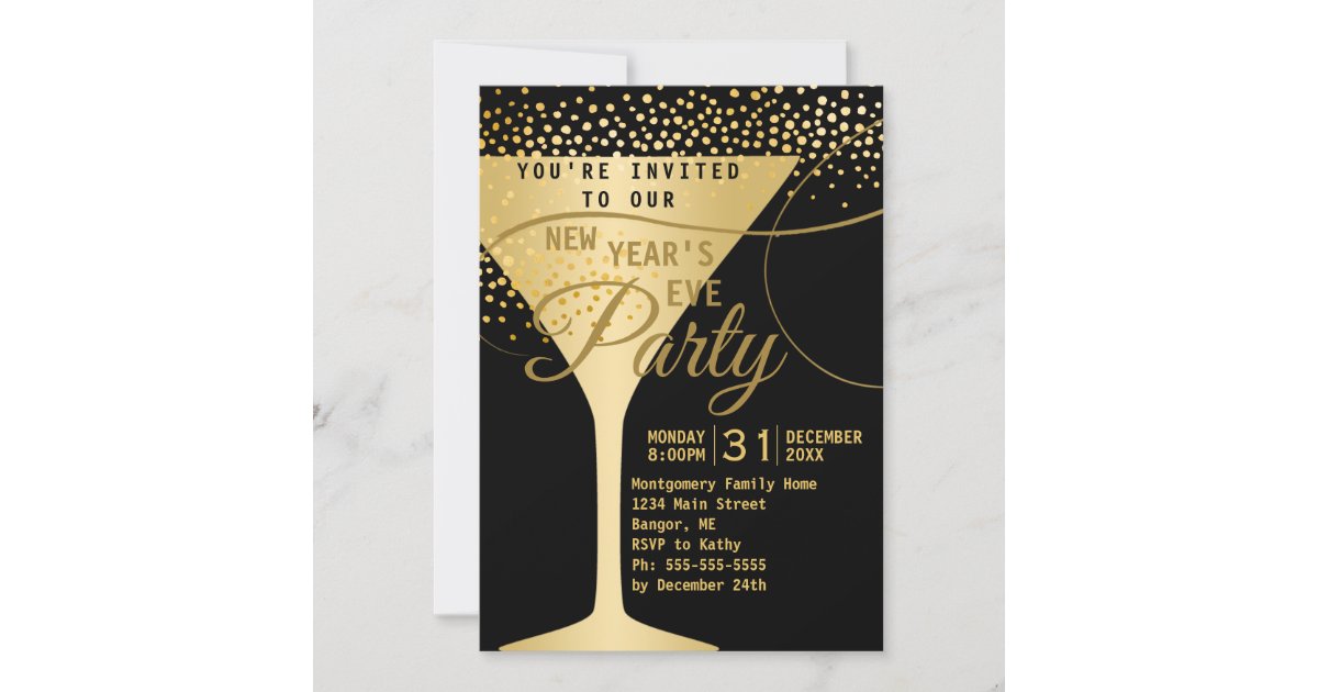 Gold Streamers & Champagne Christmas Invitation