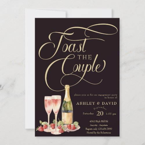 Gold Champagne  Toast  Engagement Party  Invitation