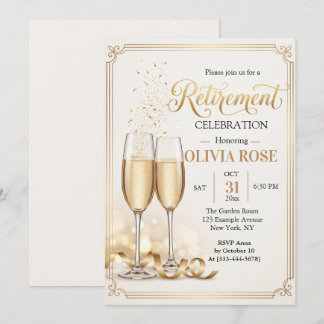 Gold Champagne Toast Retirement Party Invitation