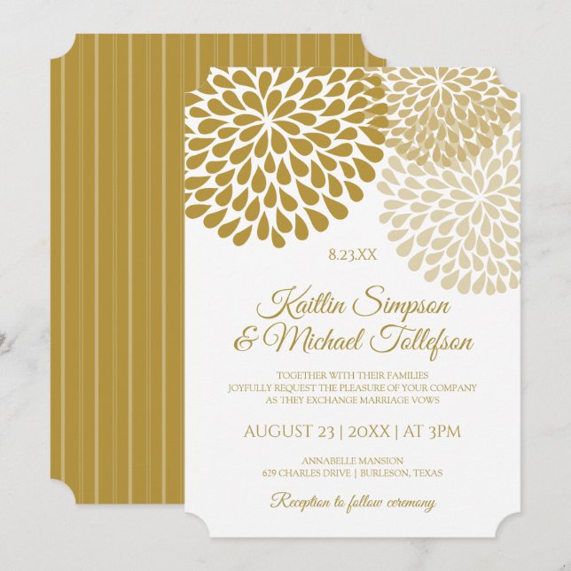 Gold & Champagne Wedding Invitations | Floral (Front/Back)