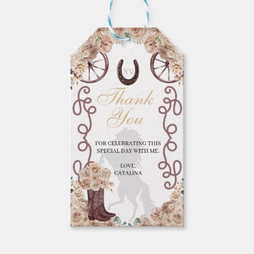 Gold Champagne Western Quinceanera Gift Tags