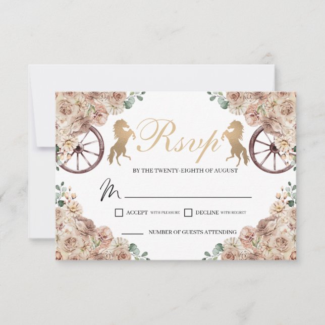Gold Champagne Western Quinceanera RSVP Card (Front)