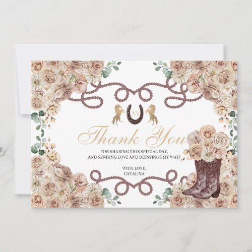 Gold Champagne Western Quinceanera Thank You Card