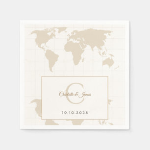 Gold Champagne World Map Wedding Favor Party Napkins