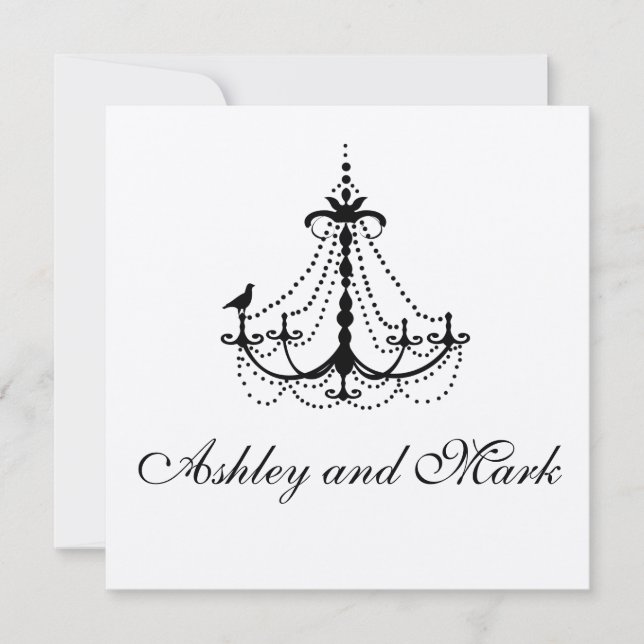 Gold Chandelier Bird Wedding Invitations (Front)