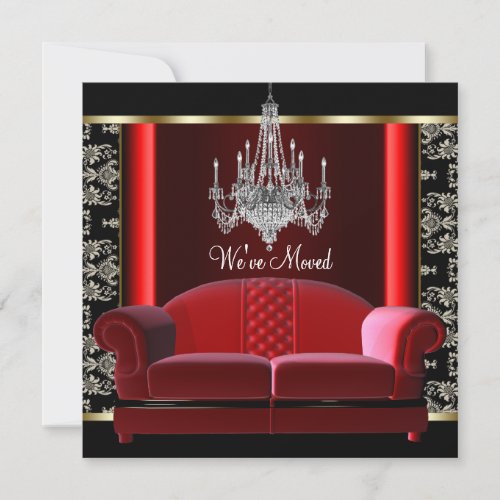 Gold Chandelier Black Damask Change of Address Announcement