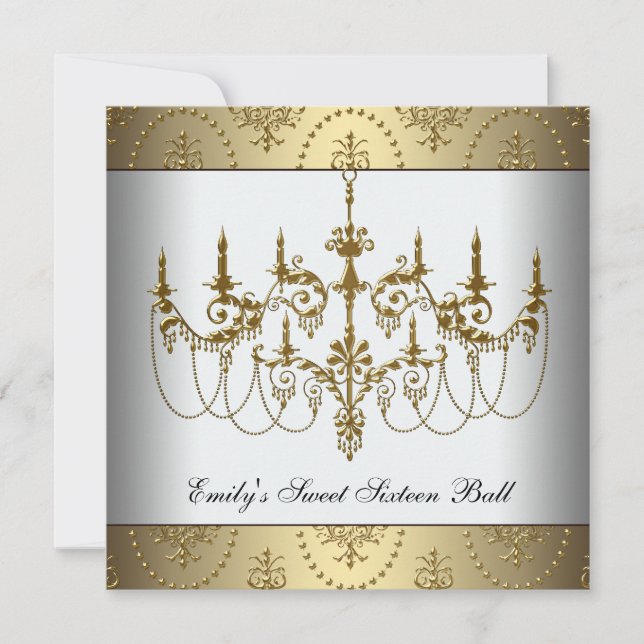 Gold Chandelier Classy Sweet Sixteen Ball Invitation (Front)