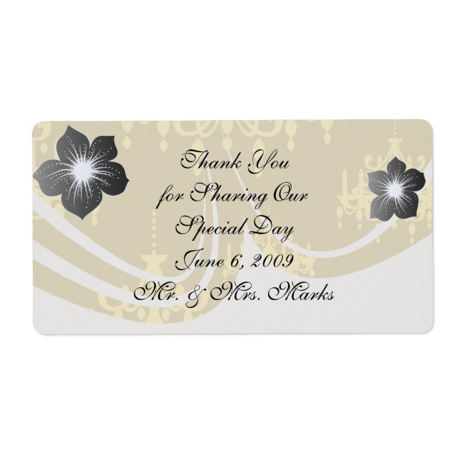 gold chandelier damask pattern label (Front)