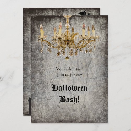 Gold Chandelier Halloween Party Invitation