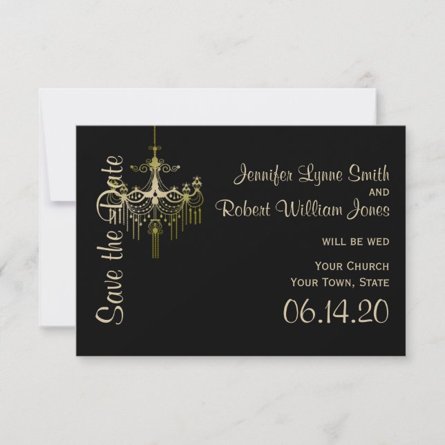 Gold Chandelier Posh Wedding Save the Date (Front)
