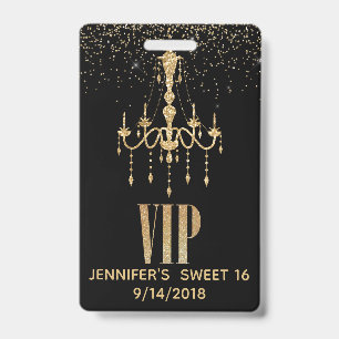 Gold Chandelier Sweet 16 Party VIP Badge