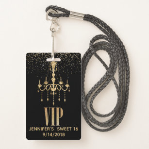 Gold Chandelier Sweet 16 Party VIP Badge