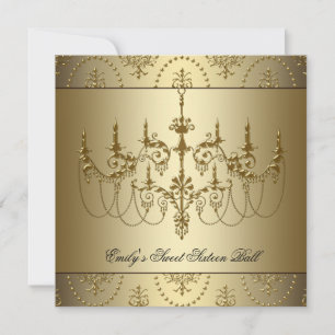 Gold Chandelier Sweet Sixteen Party Invitation