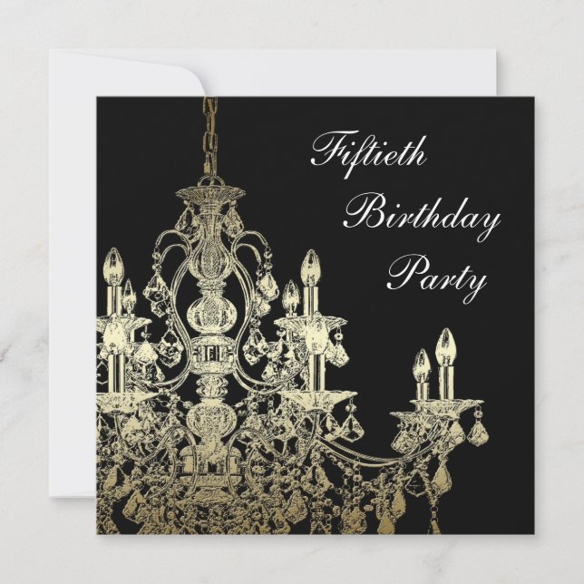 Gold Chandelier Womans Classy 50th Birthday Invitation (Front)