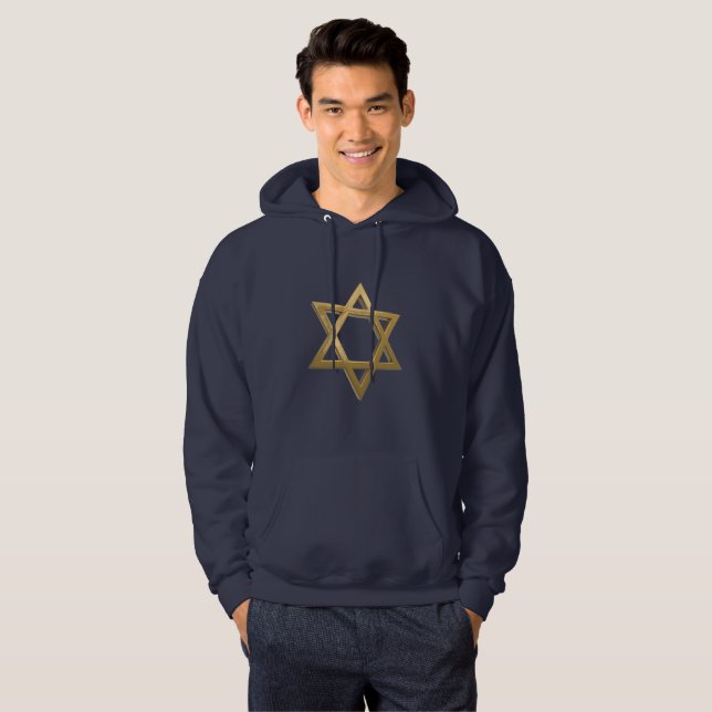 gold chanukkah star of david mens hoody sweatshirt (Front Full)