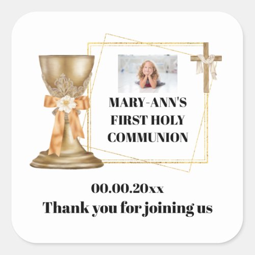 Gold chapel chalice cross gold frame catholic square sticker