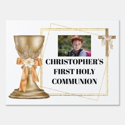 Gold chapel chalice wooden cross gold frame sign