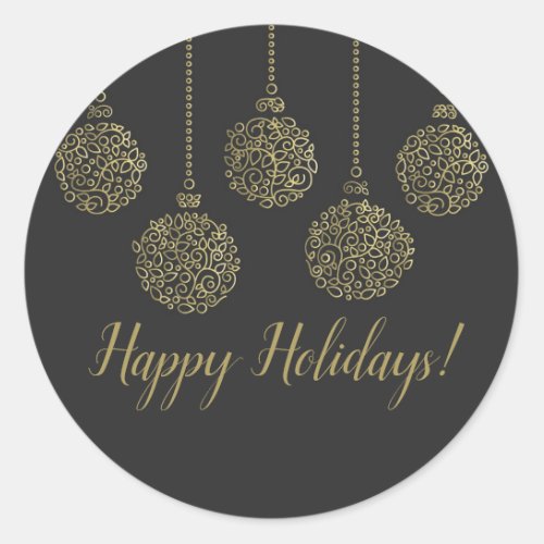 Gold  Charcoal Ornaments Elegant Holiday Party Classic Round Sticker