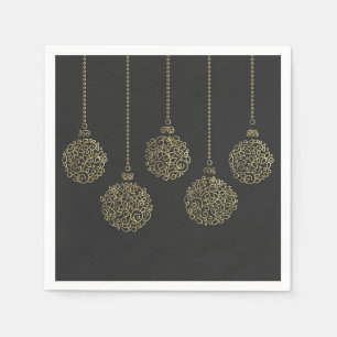 Gold & Charcoal Ornaments Elegant Holiday Party Napkins