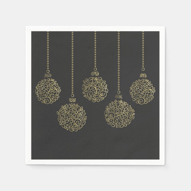 Gold & Charcoal Ornaments Elegant Holiday Party Napkins (Front)