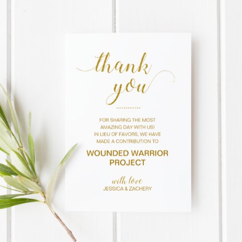 Gold Charity Donate Thank You Wedding Place Card