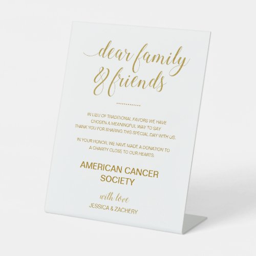 Gold Charity Donation In Lieu Of Favors Wedding Pedestal Sign
