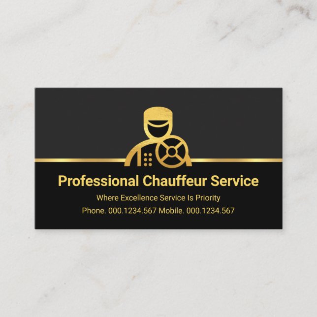 Gold Chauffeur On Grey Black Layers Business Card (Front)