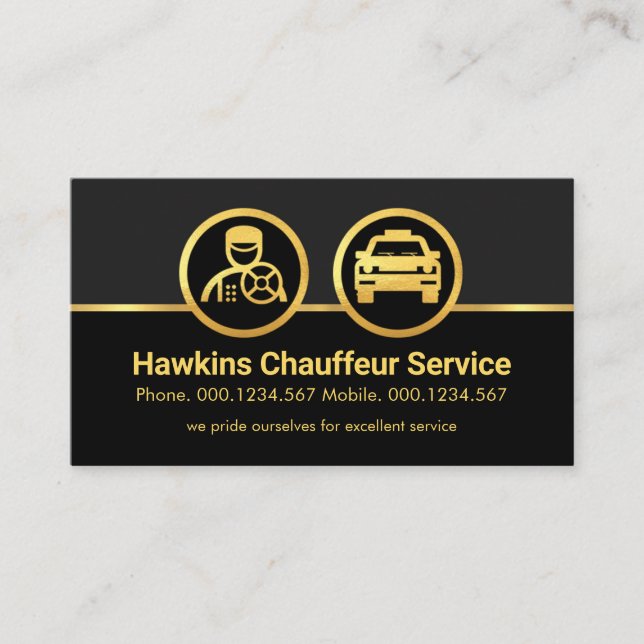 Gold Chauffeur Taxi Car Border Business Card (Front)