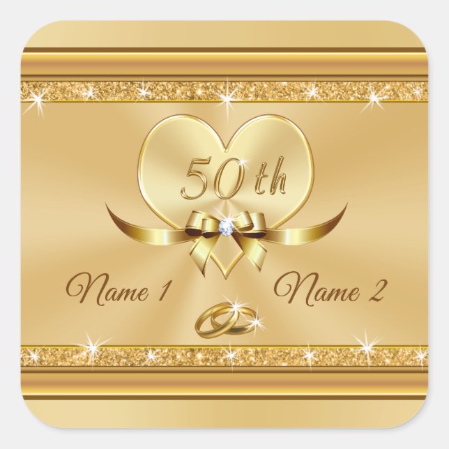 Gold Cheap Anniversary Stickers Personalized (Front)