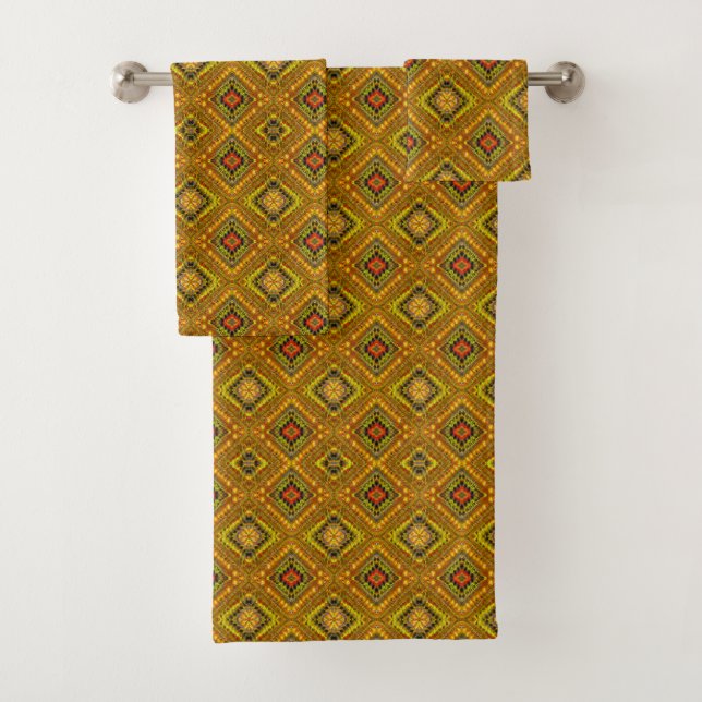 Gold Checkered Bath Towel Set (Insitu)