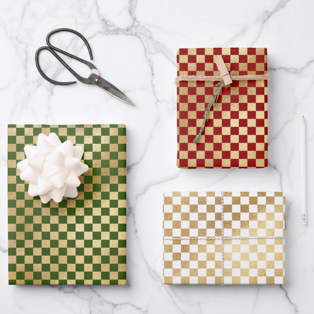  Gold Checkered Boxed pattern Wrapping Paper Sheets (Front)