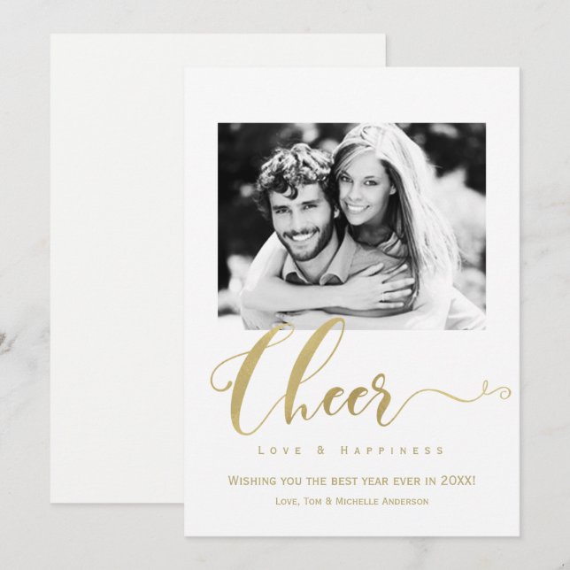 Gold Cheer Holiday New Years Photo Invitation (Front/Back)